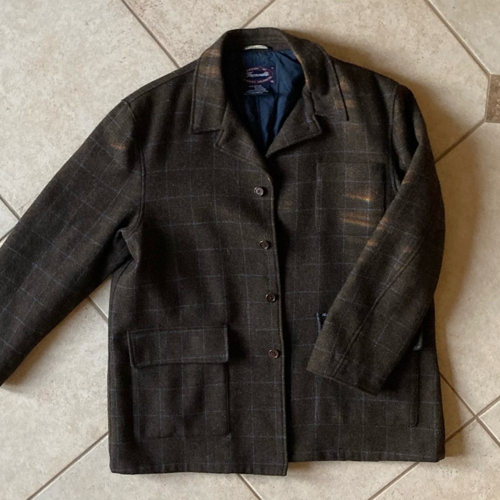 Faconnable wool chocolate brown plaid men’s sports jacket